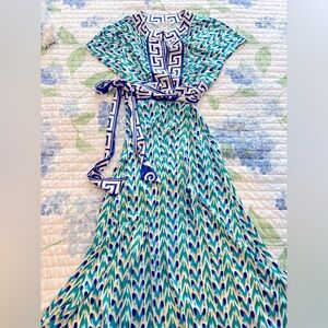 Diane Von Furstenberg Blue and Green Iconic Wrap Dress